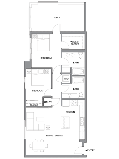 Floor plan for 2 beds, 2 baths, 1136 sqft